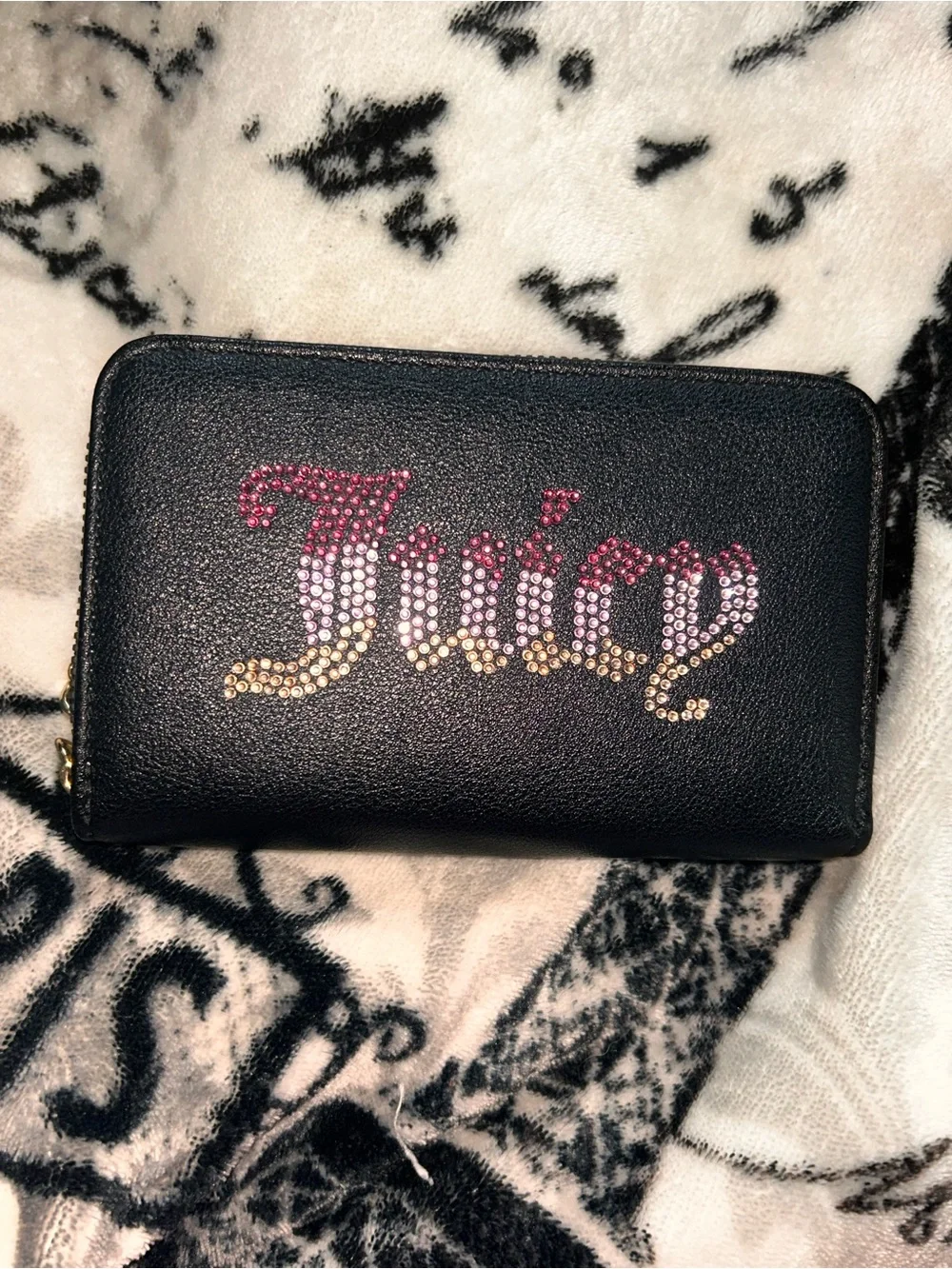 Juicy Couture Black Rhinestone Logo Shoulder Bag, Wallet, and Pouch Set